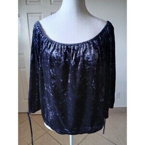 American Eagle Top Off the Shoulders Navy Velvet Ties Womens Size Medium‎